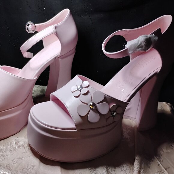 Dolls Kill | Sugar Thrillz | Power Play Peep Toe Heels | Pink | W Size 10 - Picture 2 of 12